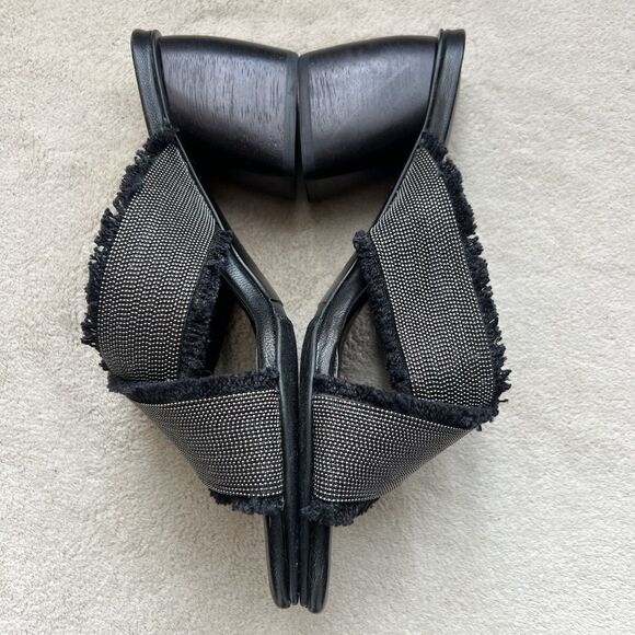 VANELi Baret Black Fringed Canvas Silver Small Studs Block Heel Sandal Women 6.5 - Picture 5 of 16